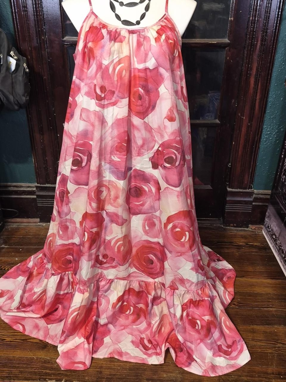 Floral Pink Maxi Dress - Flowing Rose Print